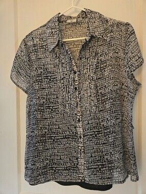 Worthington Black, White & Grey Dot-Print Short Sleeve Blouse with Black Cami